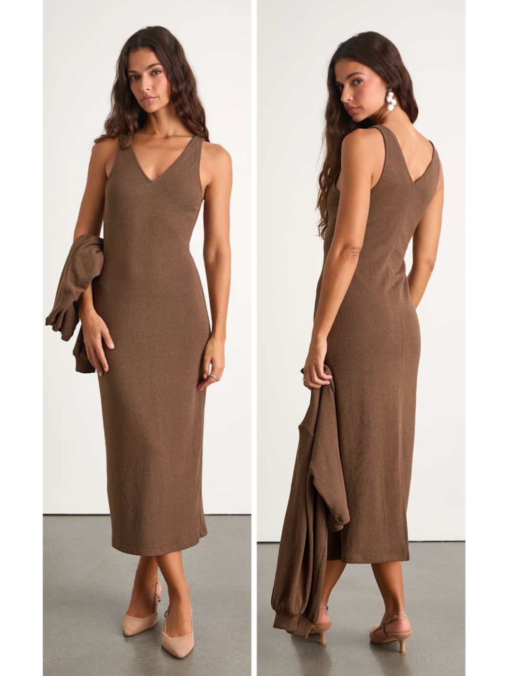 Lulus Marvelous Match Brown Knit Midi Dress Size Medium NWT Casual Sleeveless